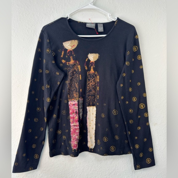 ADDITIONS By CHICOS Women African Graphics Top Medium Size 1 Jersey Tshirt - Picture 2 of 8